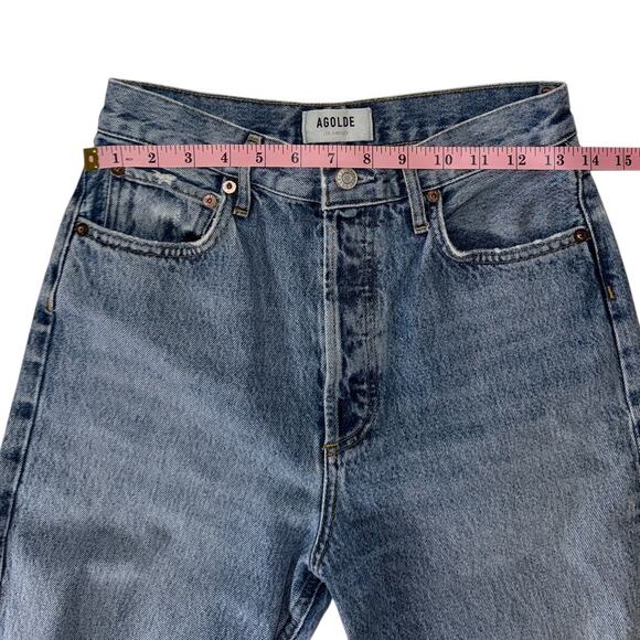 Agolde High Waisted Washed Blue Denim Button Fly Ripped Straight Jeans size 26 - Picture 6 of 11
